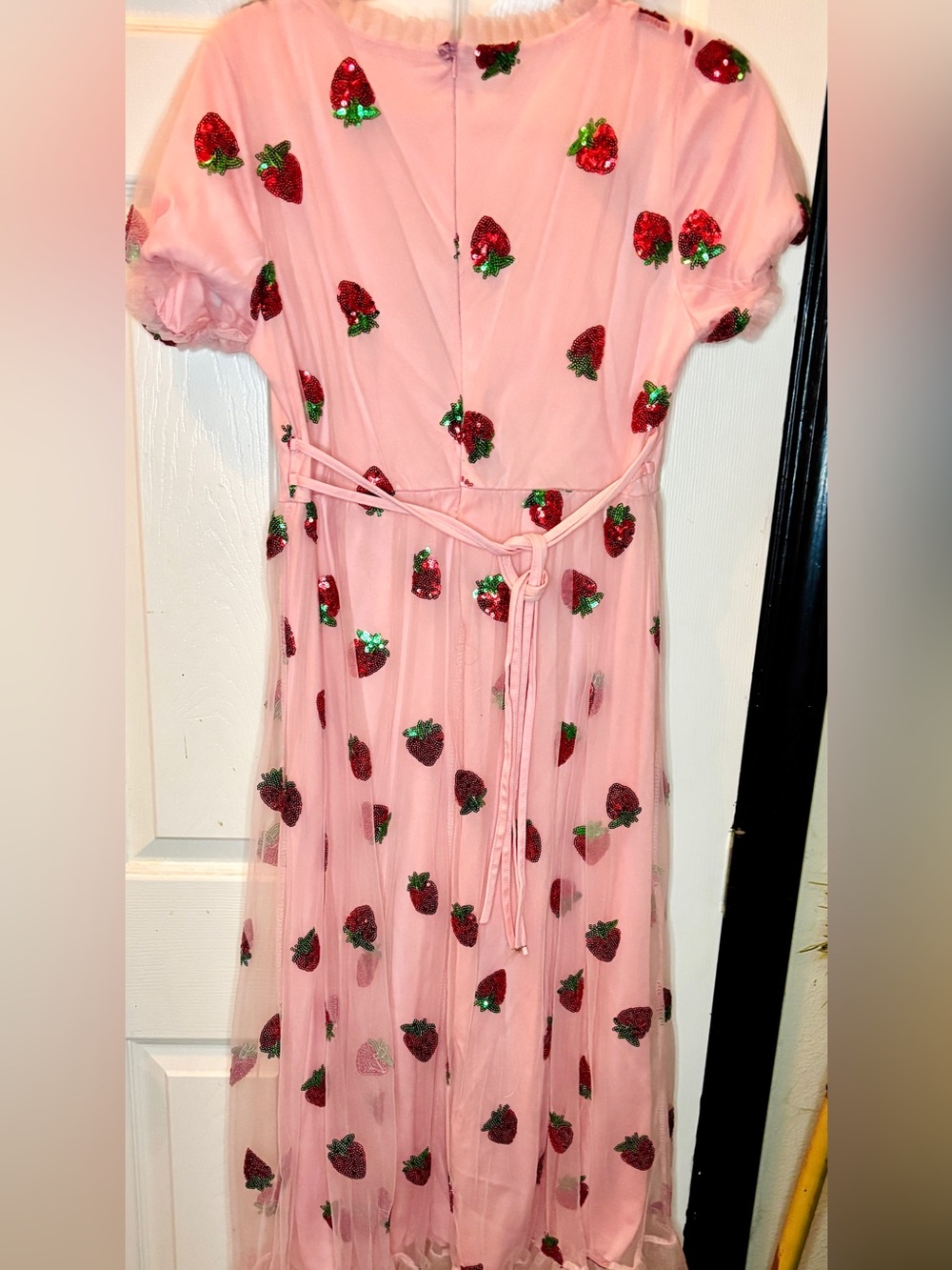 Pink Strawberry Sequin Tulle Maxi Dress Size Large Coquette NWOT - Picture 15 of 16
